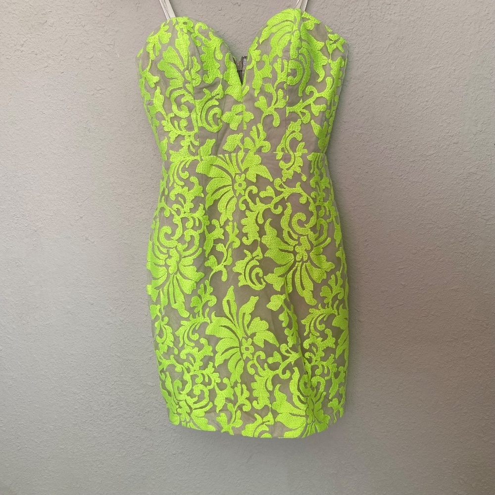 Forever Unique neon mini dress lace heart neck size 8